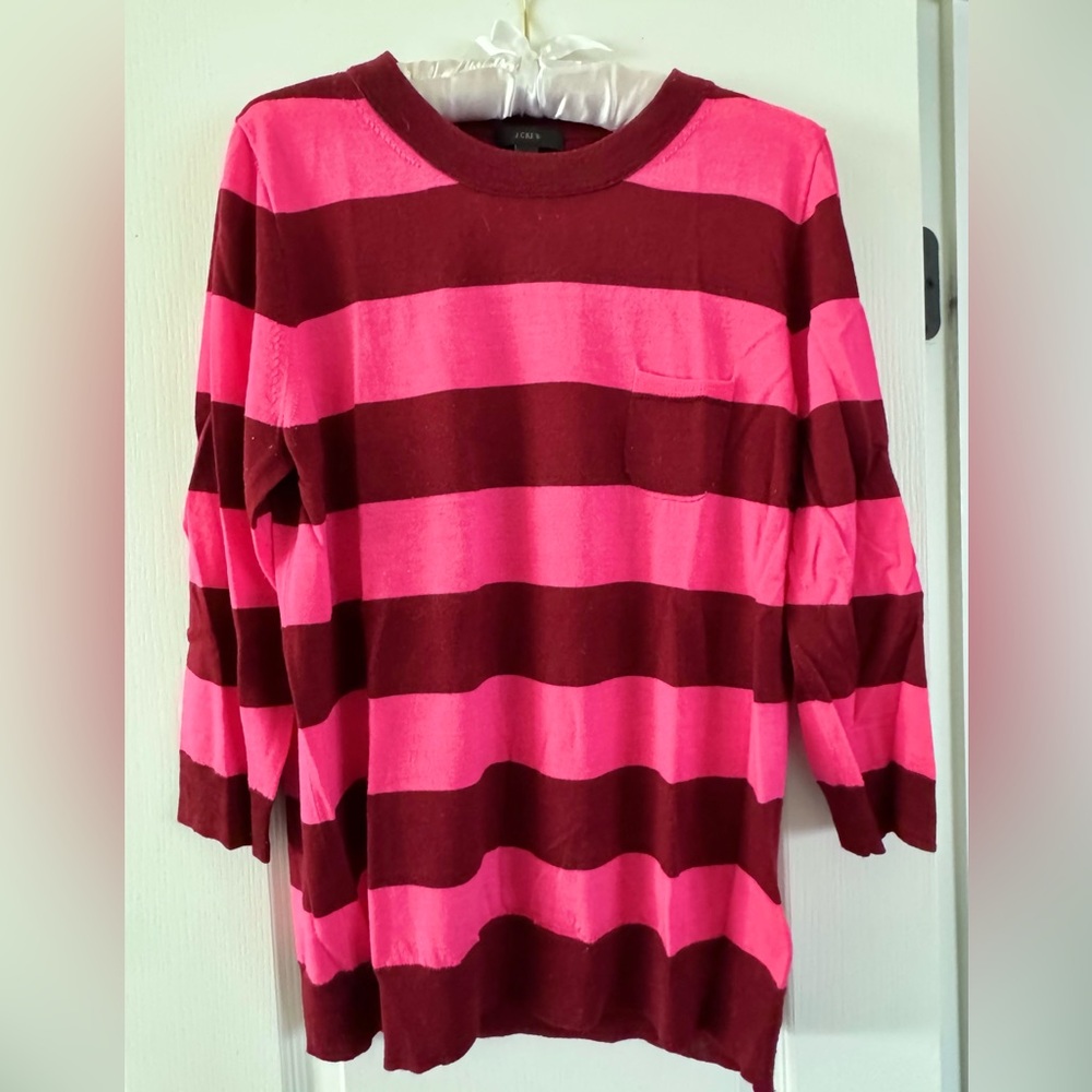 Merino Wool J. Crew Sweater with mini pocket - Pink & Red Striped